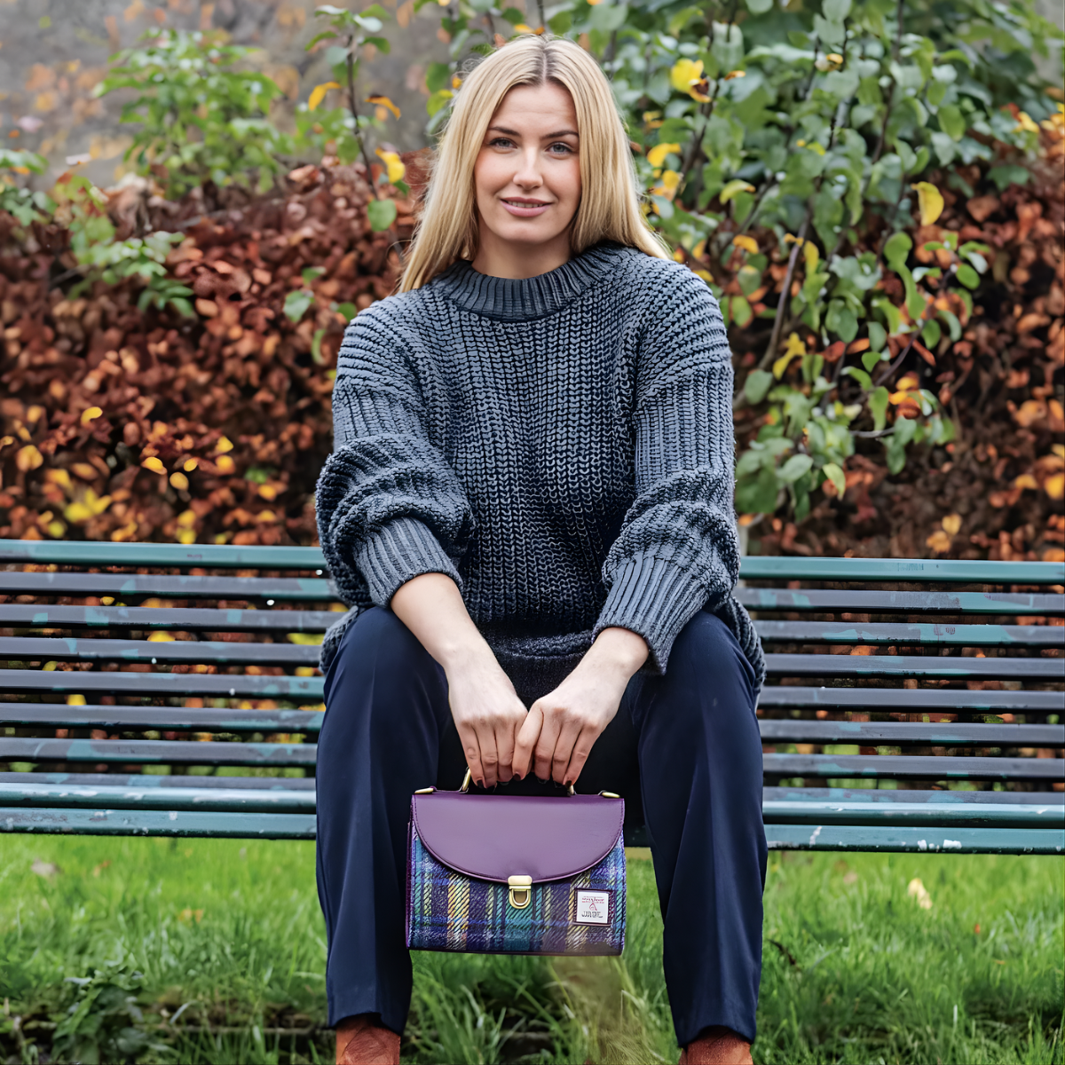 Harris Tweed Mini Day Bag - Purple & Green Check