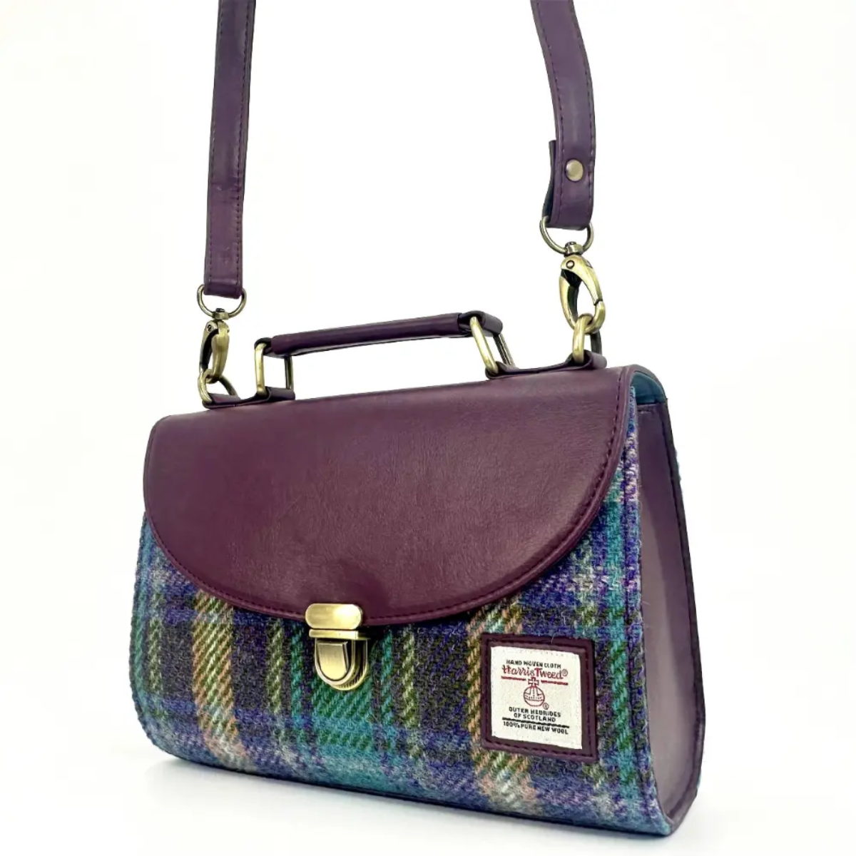 Harris Tweed Mini Day Bag - Purple & Green Check
