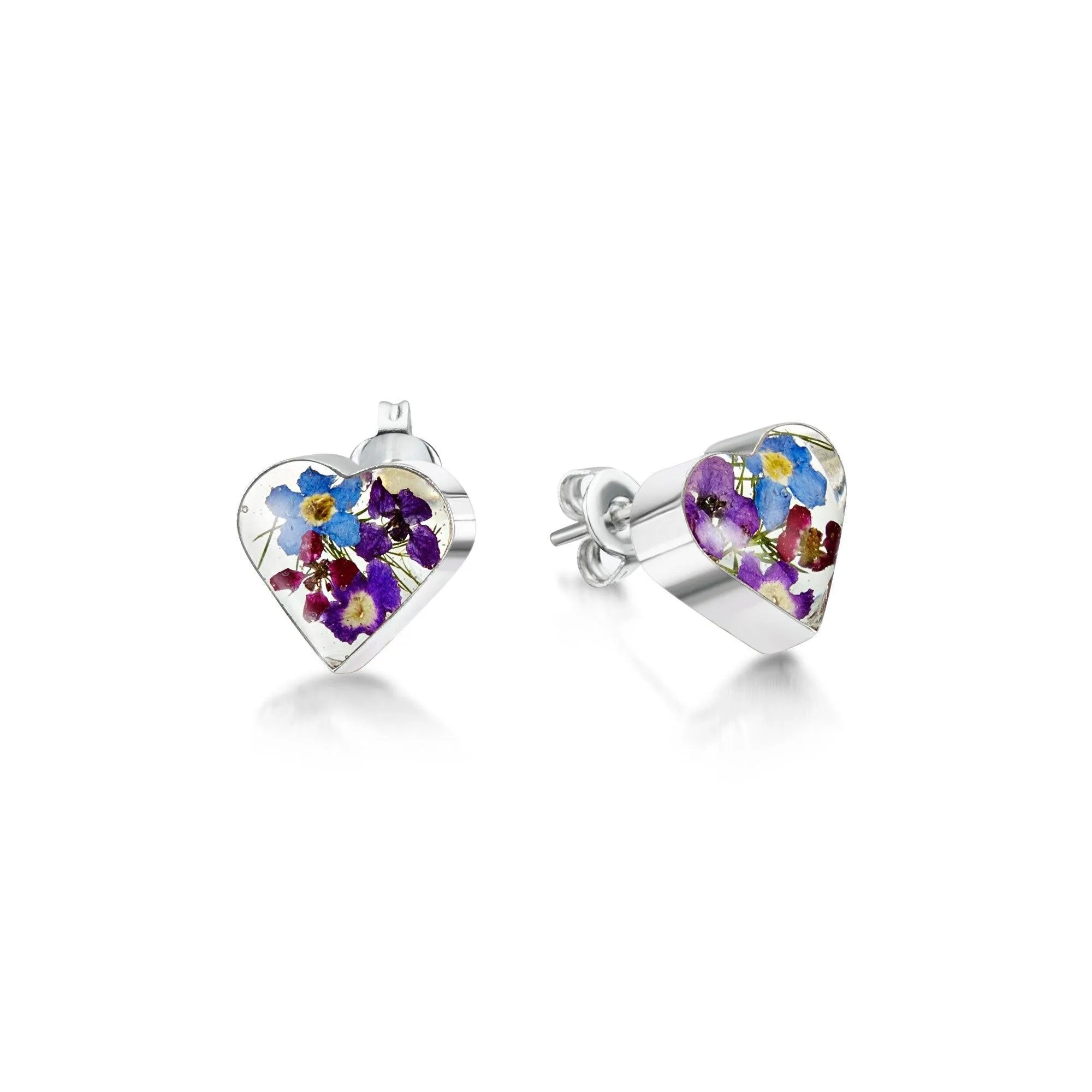 Silver Heart Stud Earrings - Purple Haze