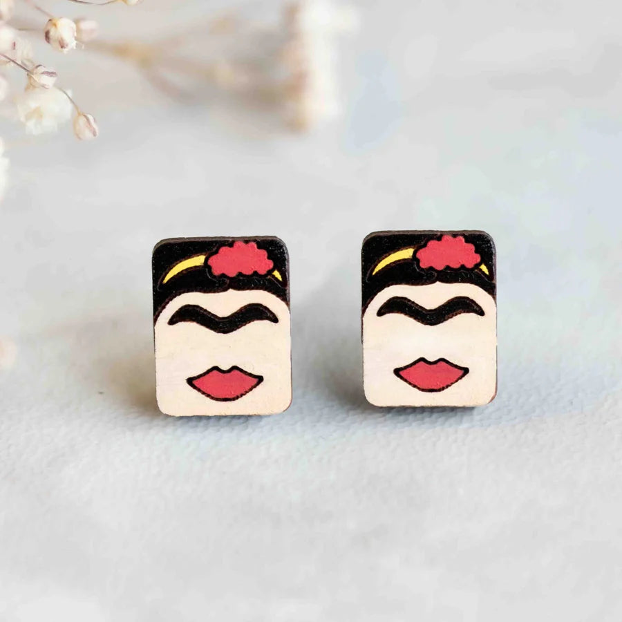 Hand-Painted Frida Portrait Earrings