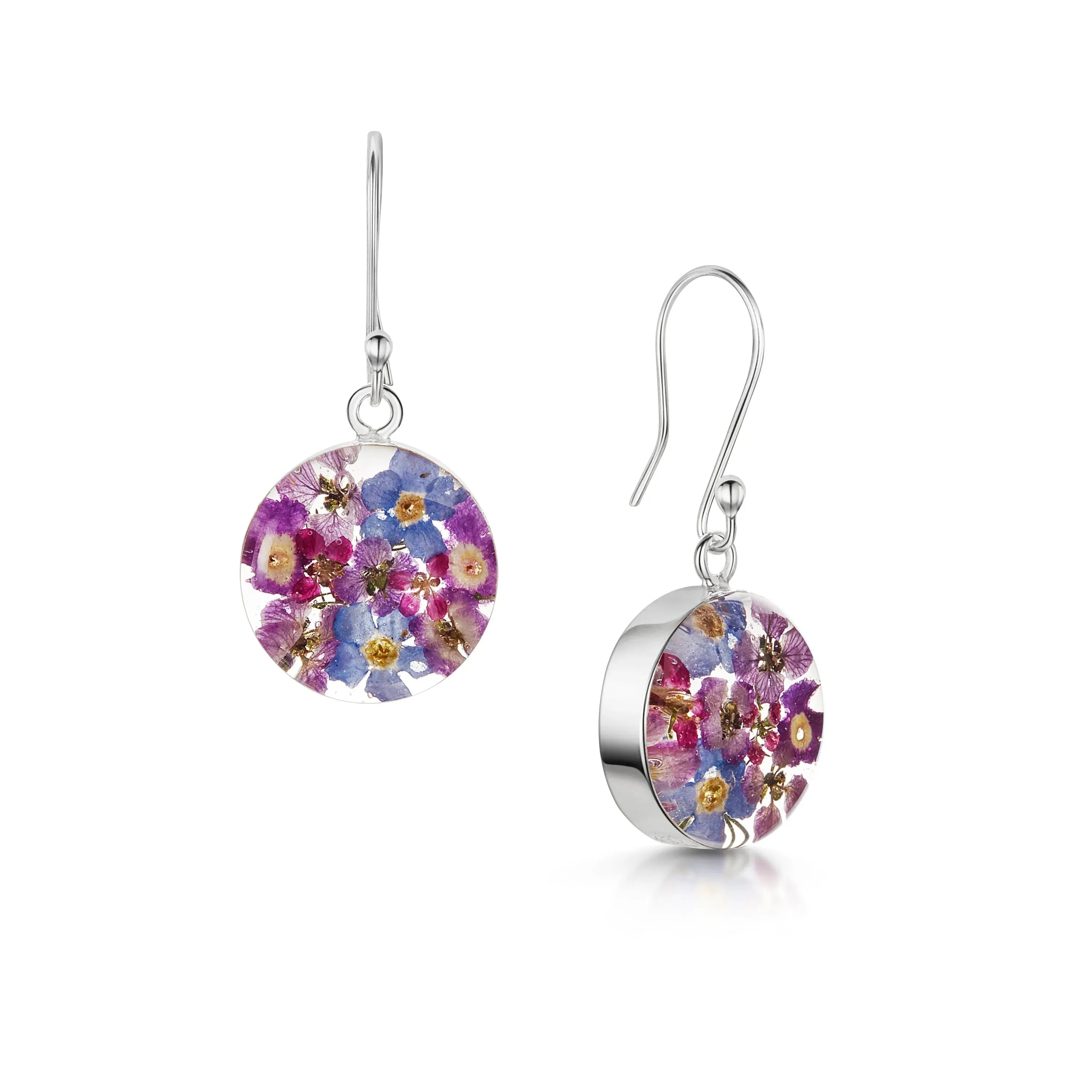 Silver Full Moon Drop Earrings - Purple Haze