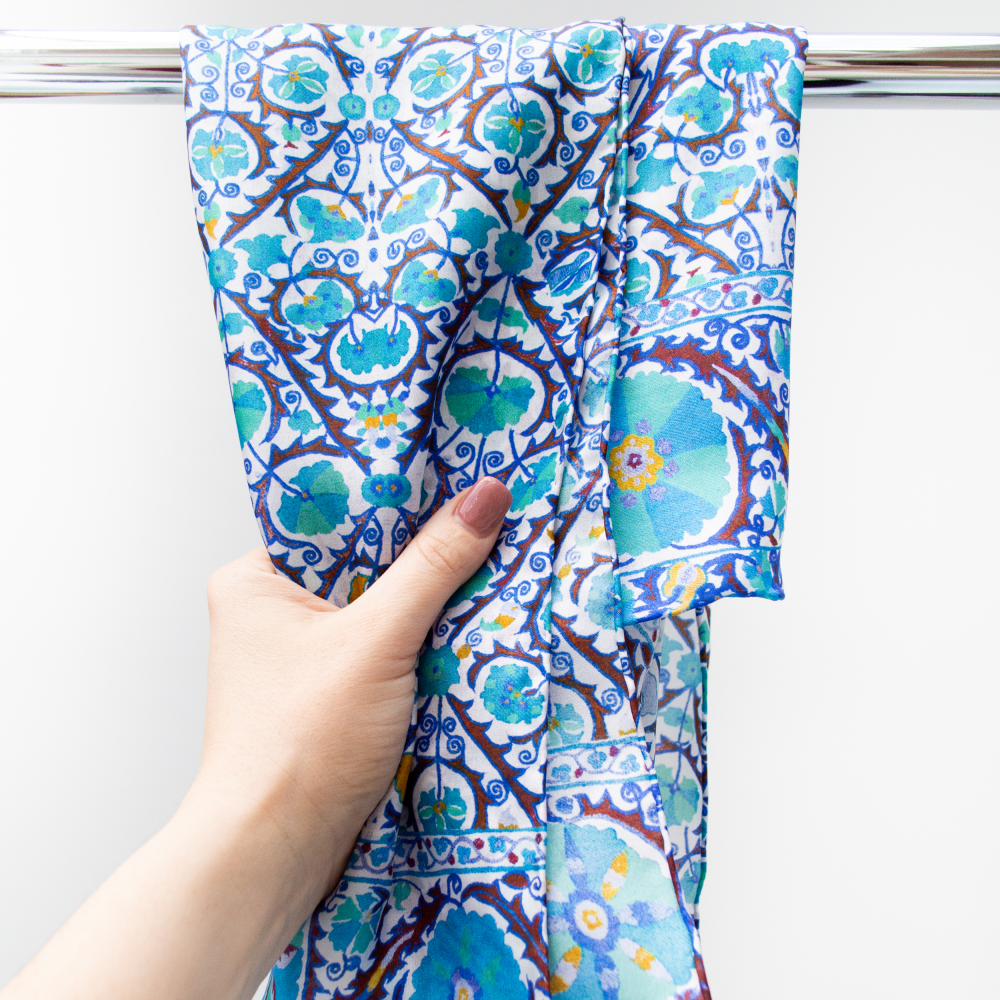 Suzani Flower Scarf - Blue