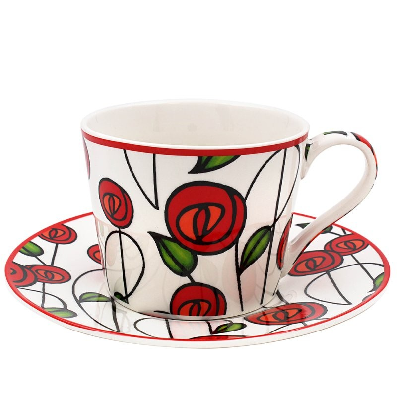 Charles Rennie Mackintosh Red Rose Cup & Saucer