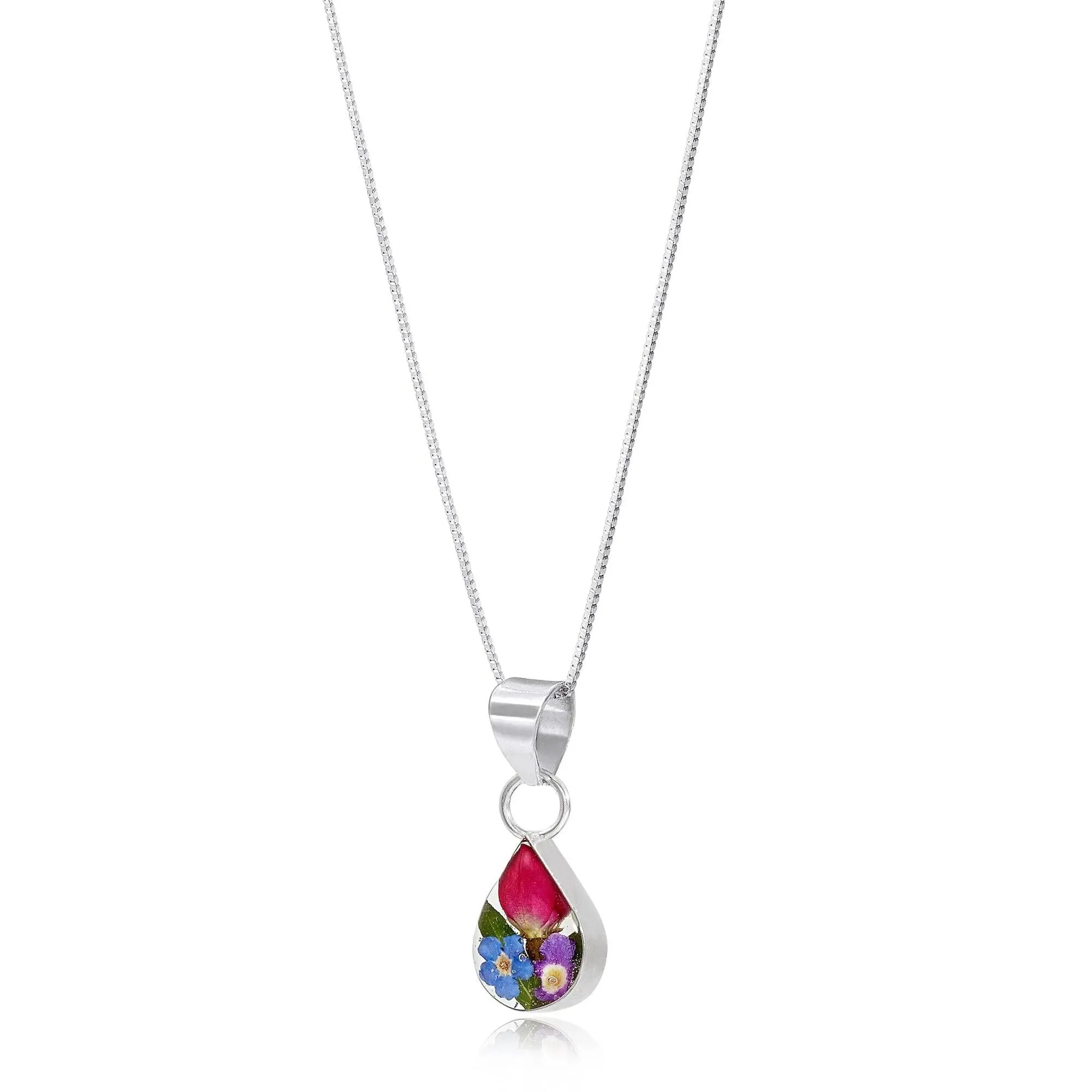 Silver Small Teardrop Pendant - Mixed Flowers