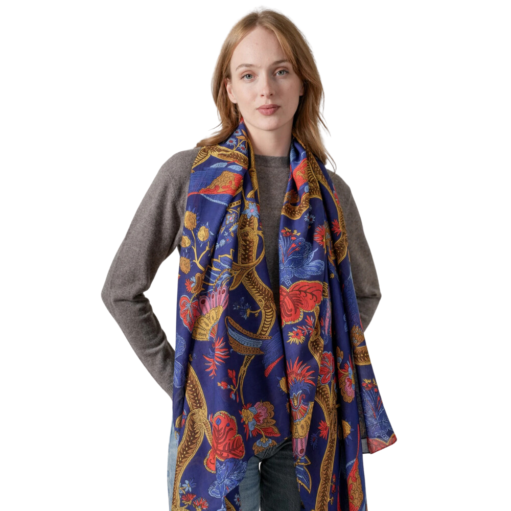 Climbing Peacock Royal Blue Scarf