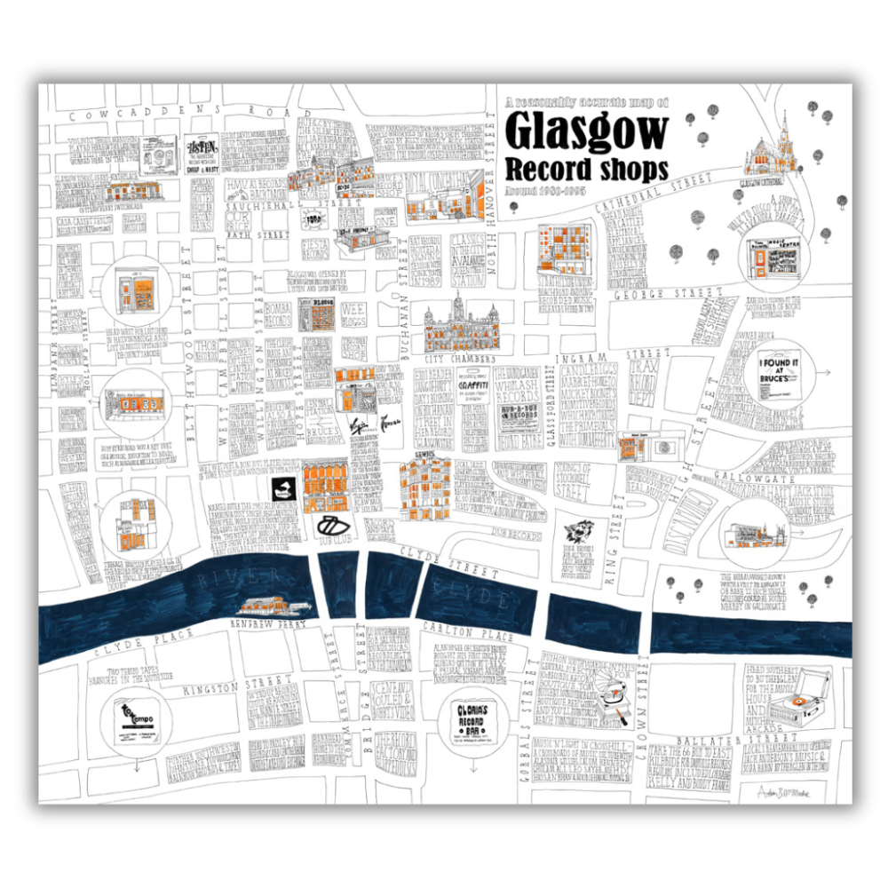 Adrian McMurchie: Glasgow Record Shop Map Print