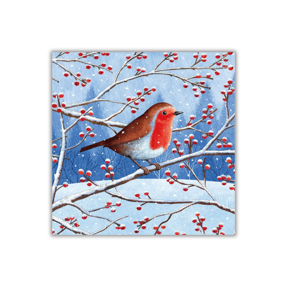 Robin & Berries Christmas Cards - 8 Pack