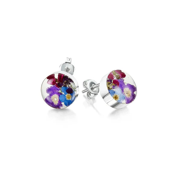 Silver Round Stud Earrings - Purple Haze