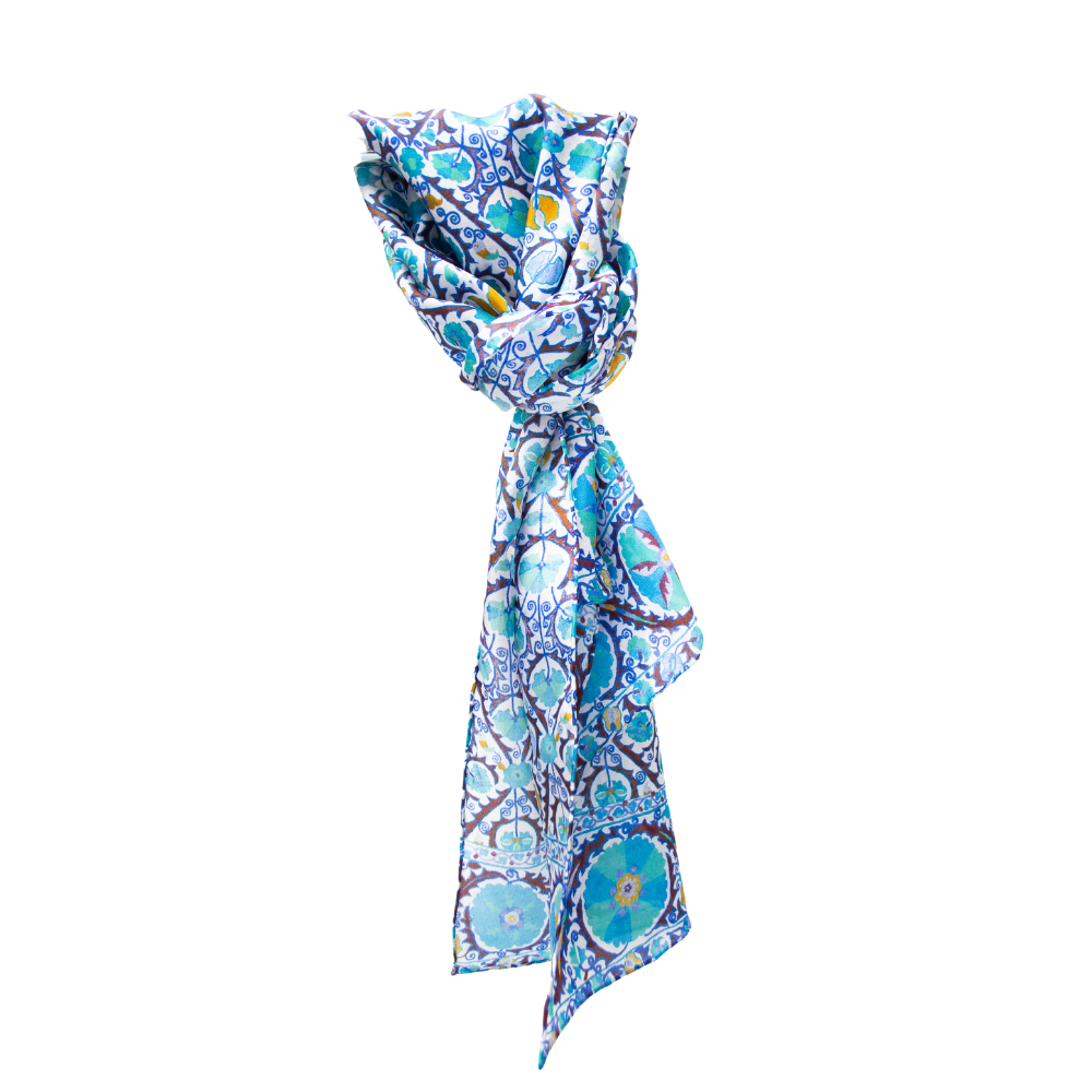 Suzani Flower Scarf - Blue