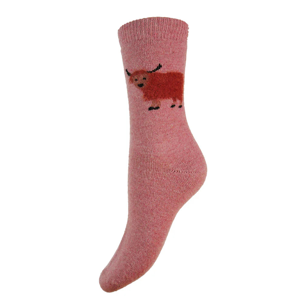 Fluffy Highland Cow Wool Blend Socks - Pink