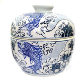Round Lidded Pot: Fish & Wave Design