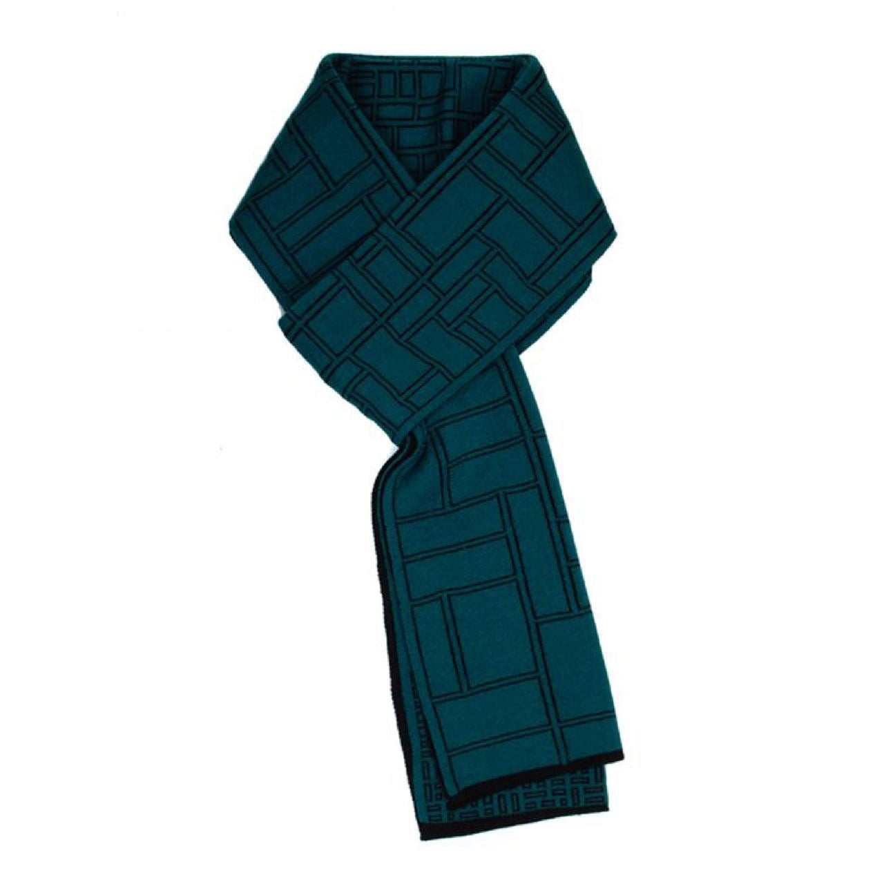 Merino Wool Thesis Scarf - Black & Petrol Green