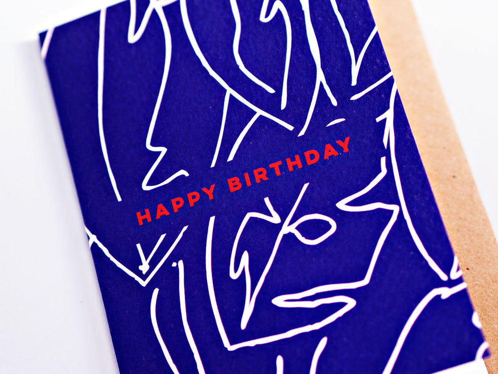 Happy Birthday Card - Navy Botanic