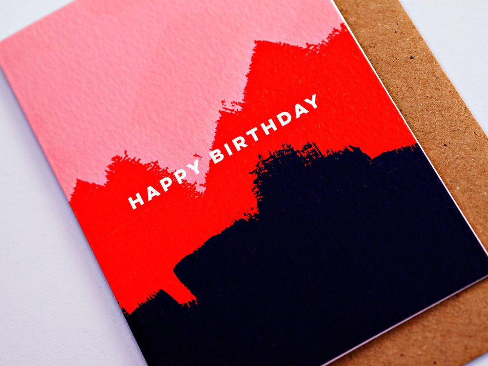 Happy Birthday Card - Red & Pink Brush
