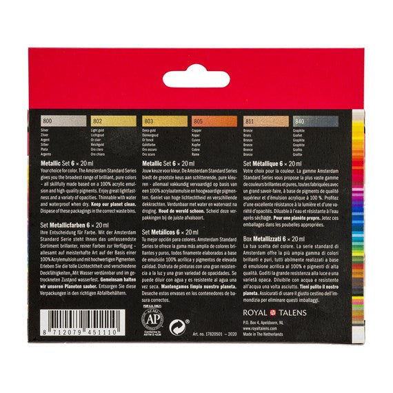 Metallics Acrylic Paint Set - 6 x 20ml