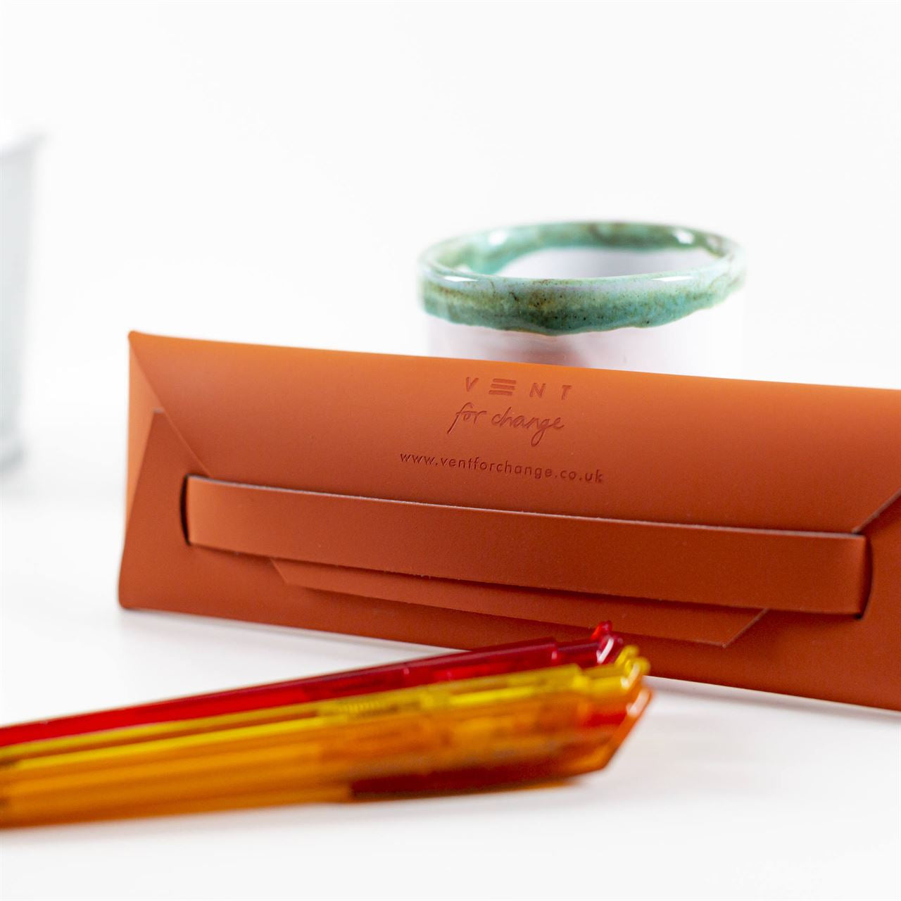 Recycled Leather Pen/Pencil Pouch - Orange