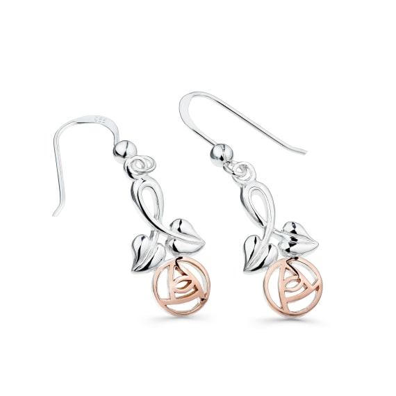Mackintosh Silver & Rose Gold Plated Rose & Leaf Earrings