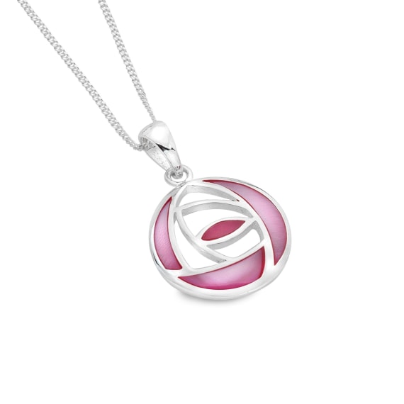 Mackintosh Silver & Pink MOP Cut Out Rose Pendant