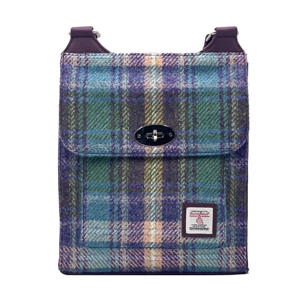 Harris Tweed Satchel - Green & Purple Check