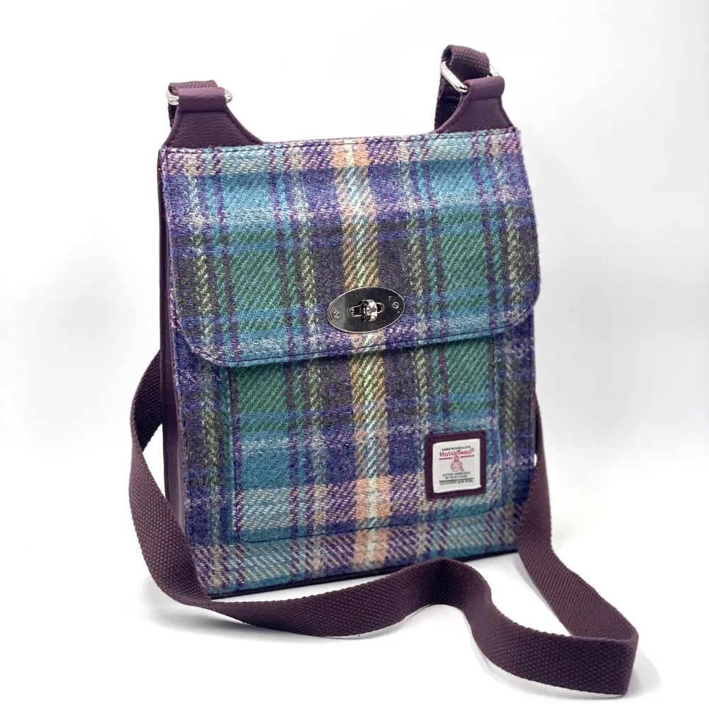 Harris Tweed Satchel - Green & Purple Check