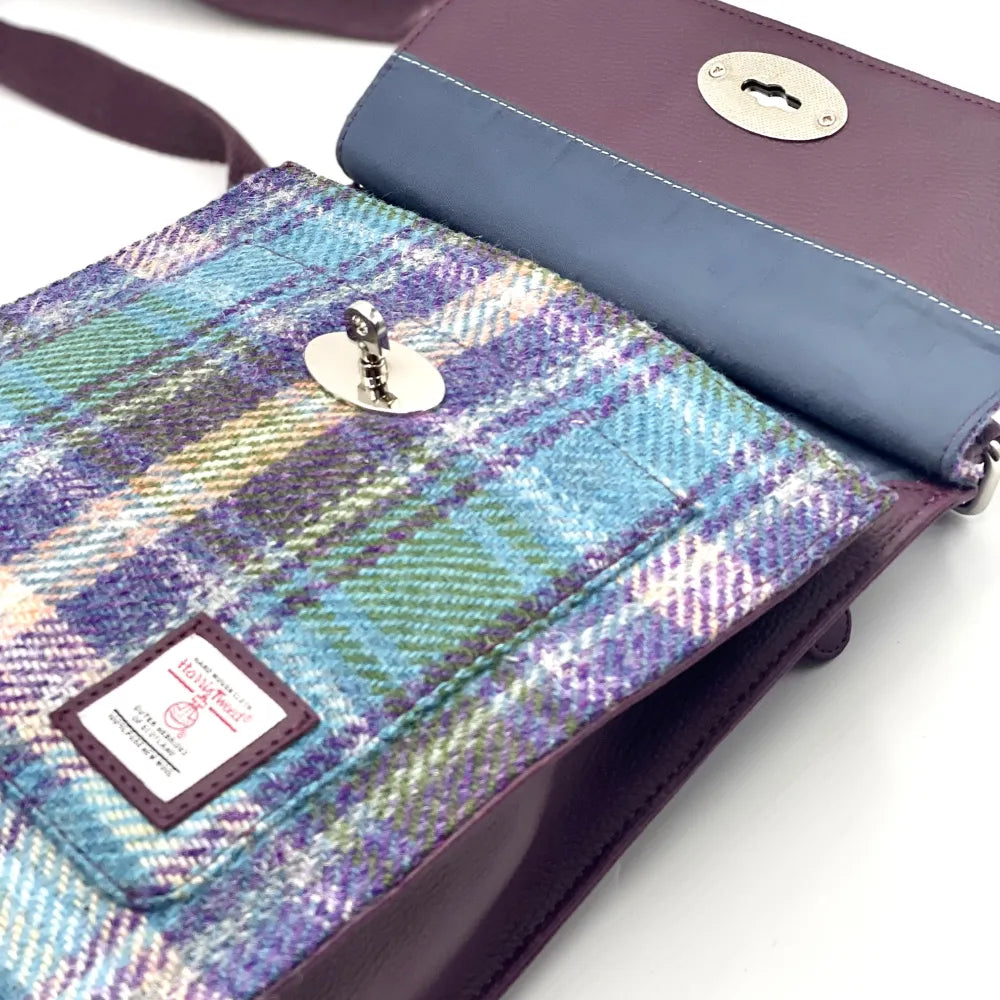 Harris Tweed Satchel - Green & Purple Check