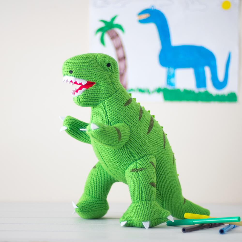 Knitted T Rex Soft Toy - Green