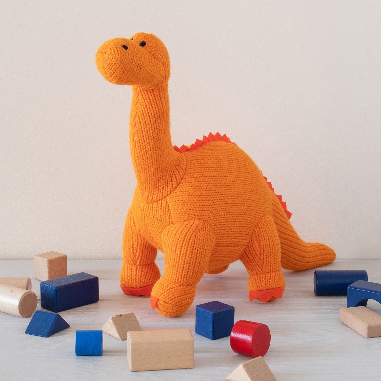 Knitted Diplodocus Soft Toy - Orange