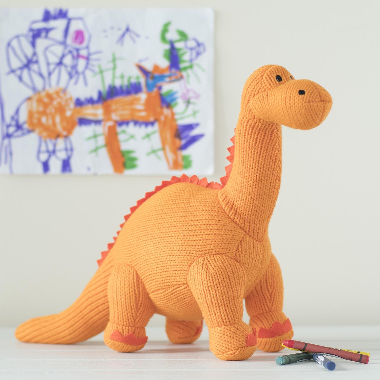 Knitted Diplodocus Soft Toy - Orange